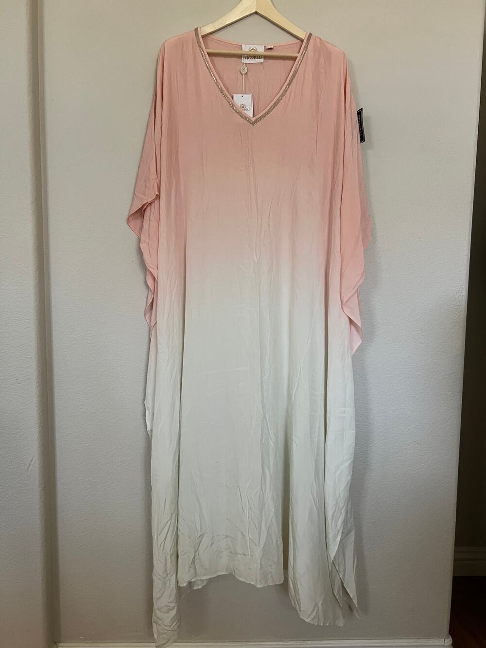 Nicoblu Pink White Ombre Luxury Kaftan Dress Women's Size 1X-4X NWT